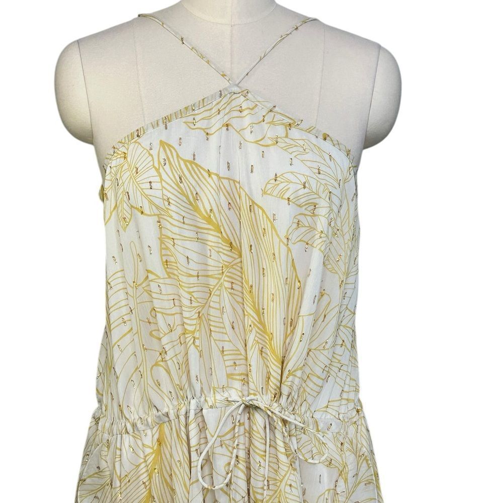 Alexis Yellow and White Metallic Hugo Halter Ruffle Mini Dress| Size M - Picture 6 of 13